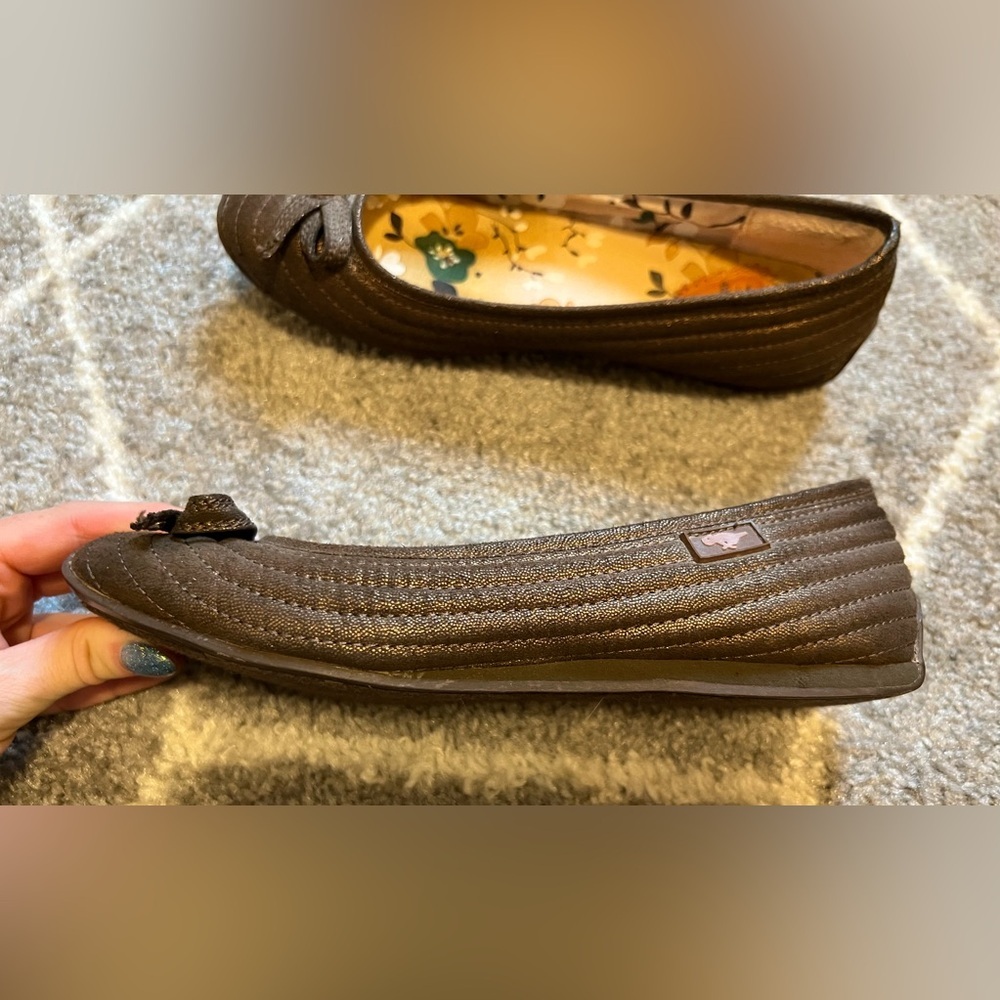 Metallic Brown Quilted Women's Flats with Bow Detail - Picture 6 of 6
